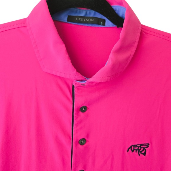 Greyson Bettinardi Golf Polo Shirt Mens Large Pink Bee Wolf Logo Short Sleeve